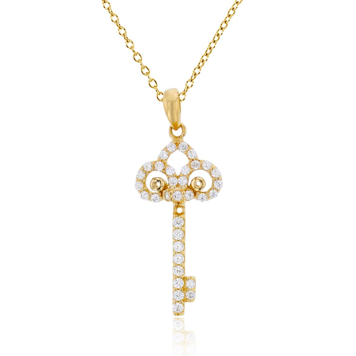 14K Yellow Gold Pave Key Dangling 18"Necklace