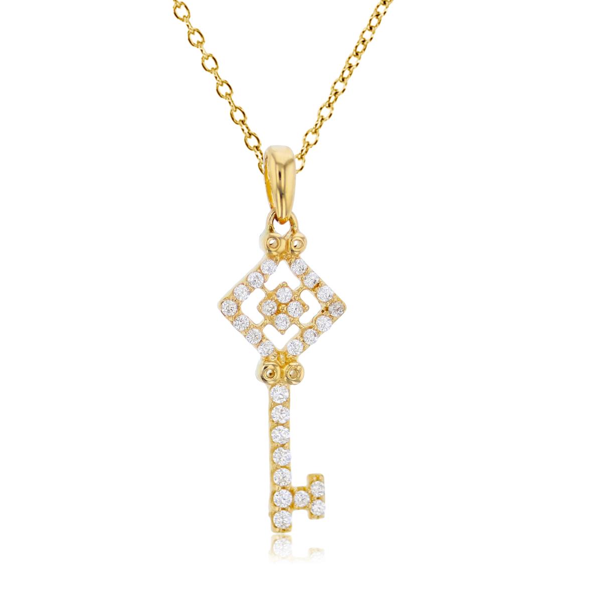 14K Yellow Gold Micropave Key Dangling 18"Necklace