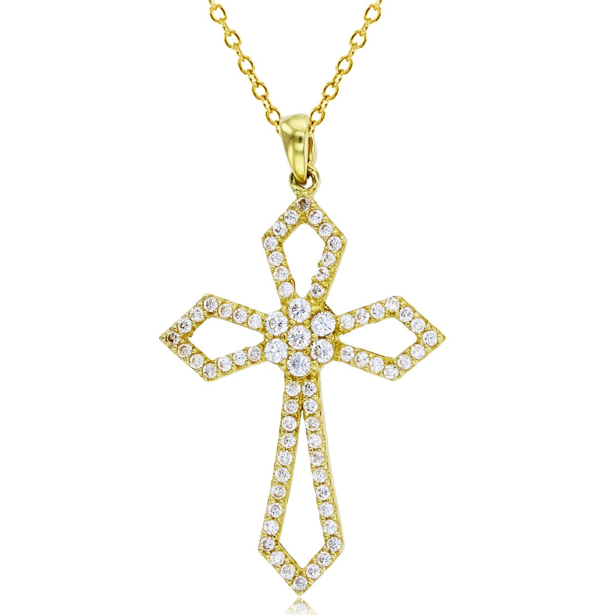 14K Yellow Gold Paved Cross 18"Necklace