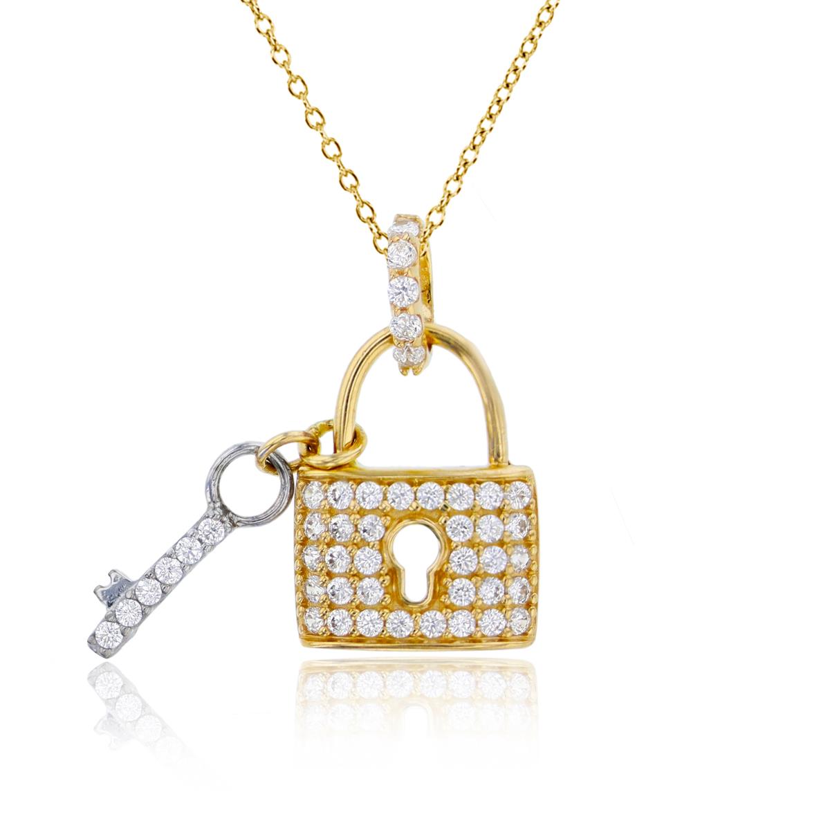 14K Two-Tone Gold Micropave Lock & Key 18"Necklace