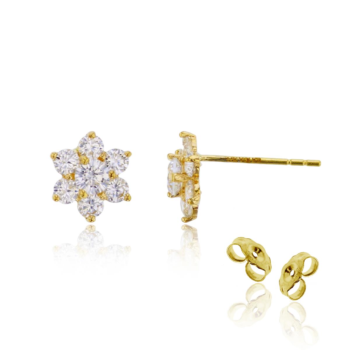 14K Yellow Gold 3mm Round Cut Center Flower Stud Earring with 4.5mm Clutch