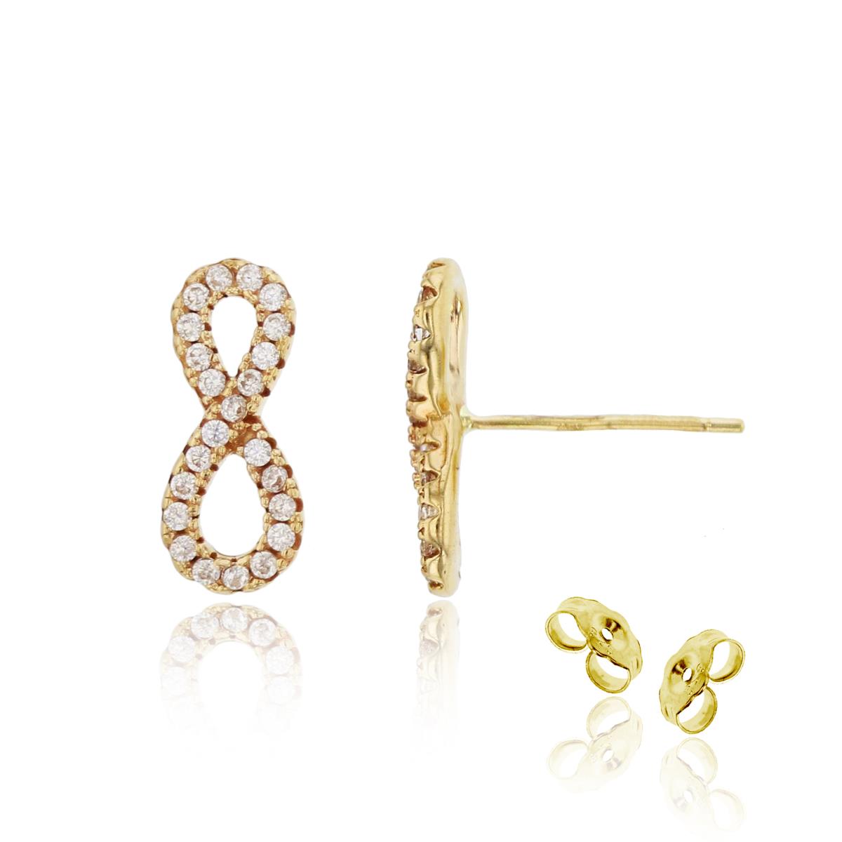 14K Yellow Gold Micropave Infinity Stud Earring with 4.5mm Clutch