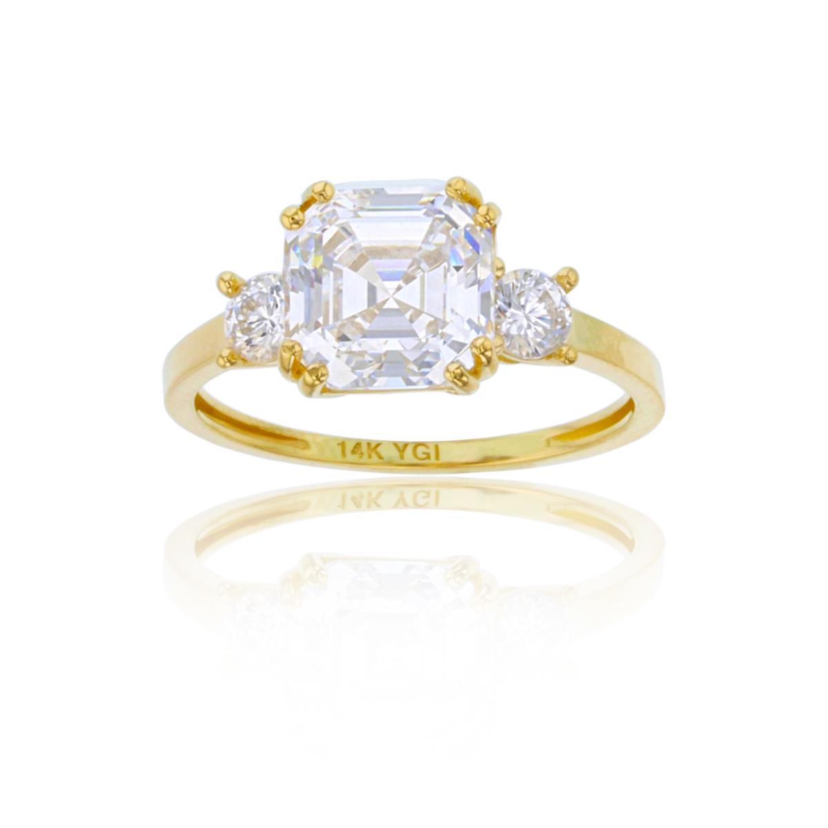 14K Yellow Gold 8mm Cush & 3.5mm Rnd White CZ Solitaire Ring