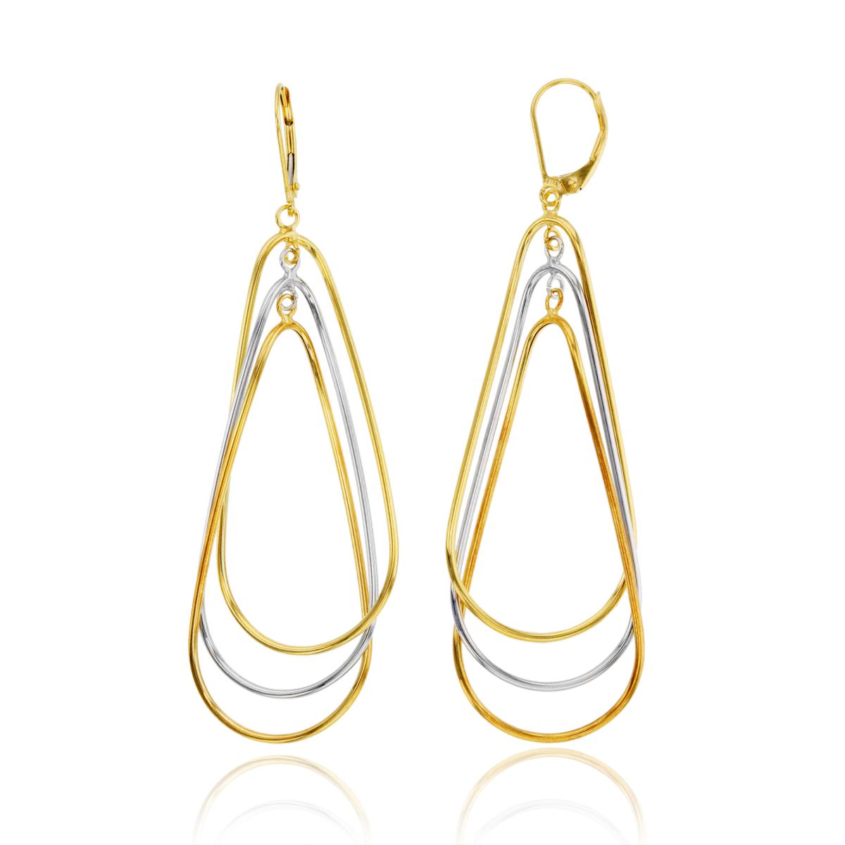 14K Two-Tone Gold High Polished Invert PS-Open Tubes Dangling Earring