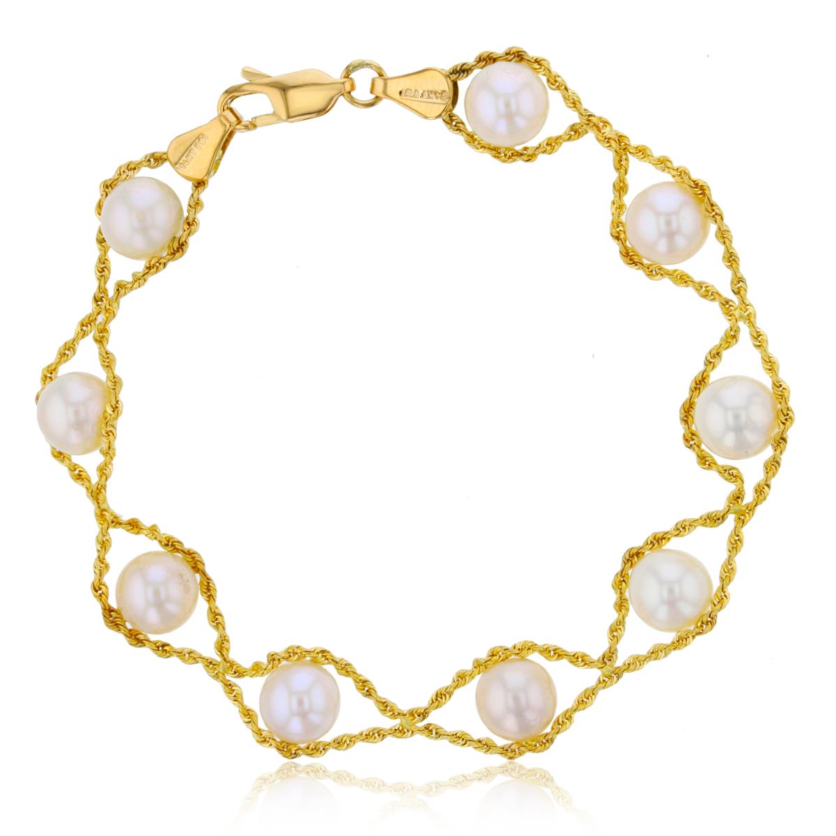 14K Yellow Gold FWP Rope Chain Rhombus 7.25" Bracelet
