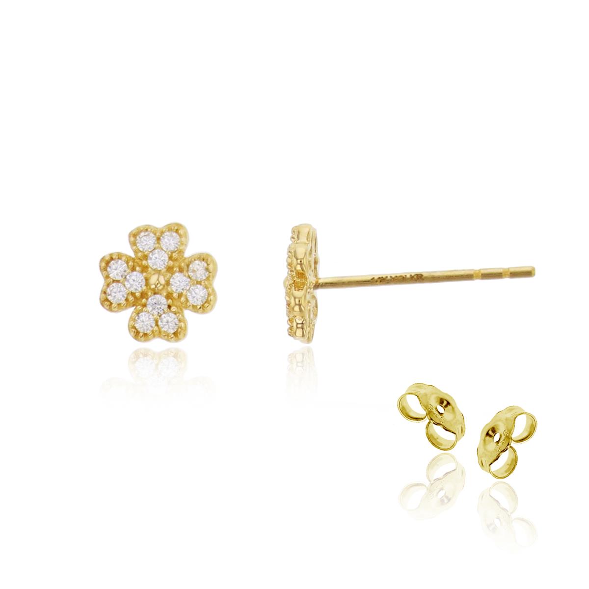 14K Yellow Gold 6mm Flower Stud Earring with 4.5mm Clutch