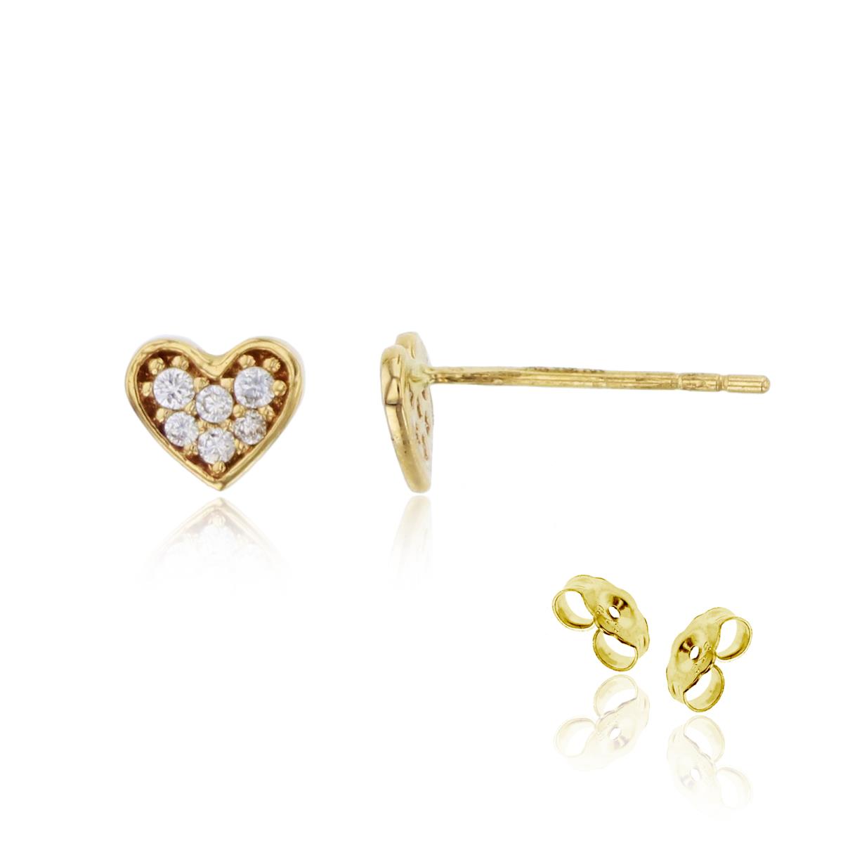 10K Yellow Gold Paved Heart Stud Earring with 4.5mm Clutch