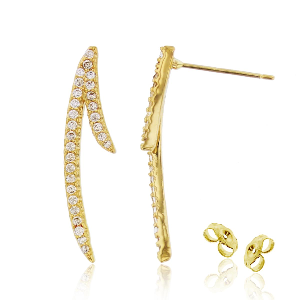 10K Yellow Gold 25x6mm Micropave Split Ear Crawler with 4.5mm Clutch