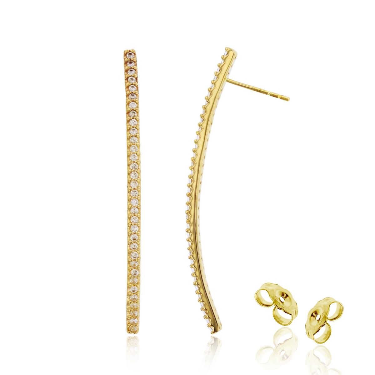 10K Yellow Gold Rnd CZ Row Bar Dangling Earring with 4.5mm Clutch