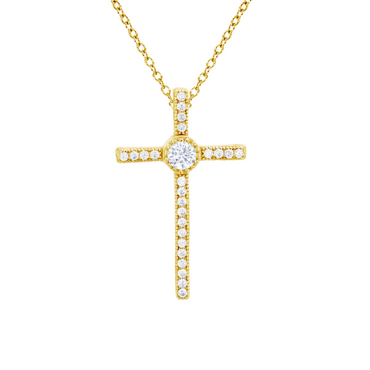 Sterling Silver Yellow CZ Cross 13"+2" Necklace