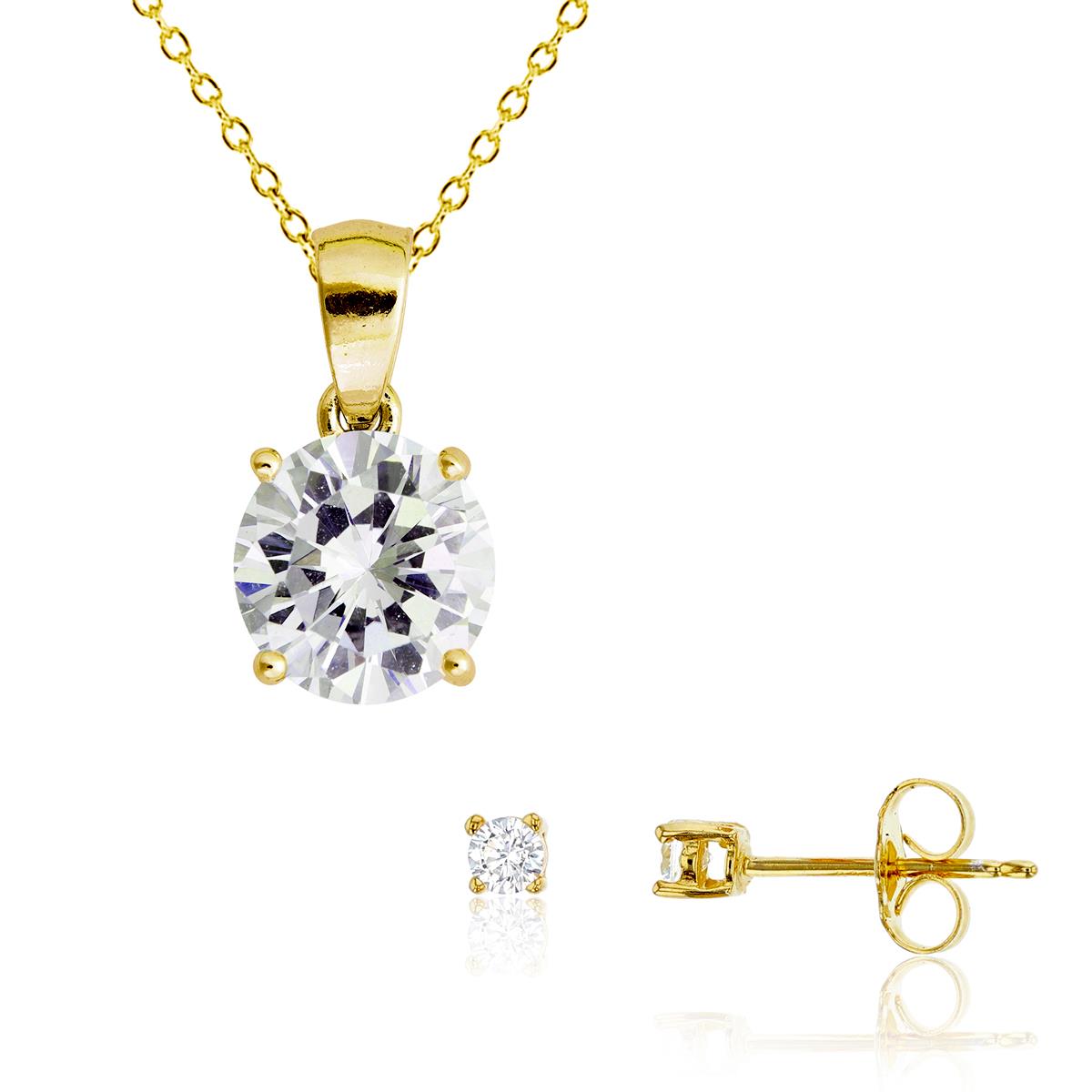 Sterling Silver Yellow 3.00mm AAA Round Solitaire 13"+2" Necklace & Stud Earring Set