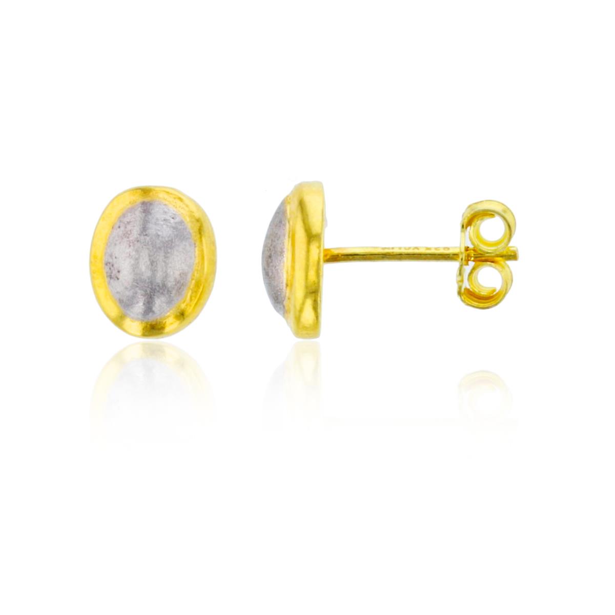 Sterling Silver Two-Tone Polished & Textured Oval Studs