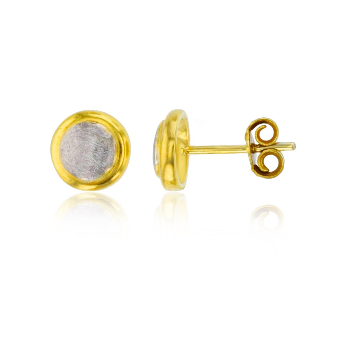 Sterling Silver Two-Tone Polished & Textured Round Studs