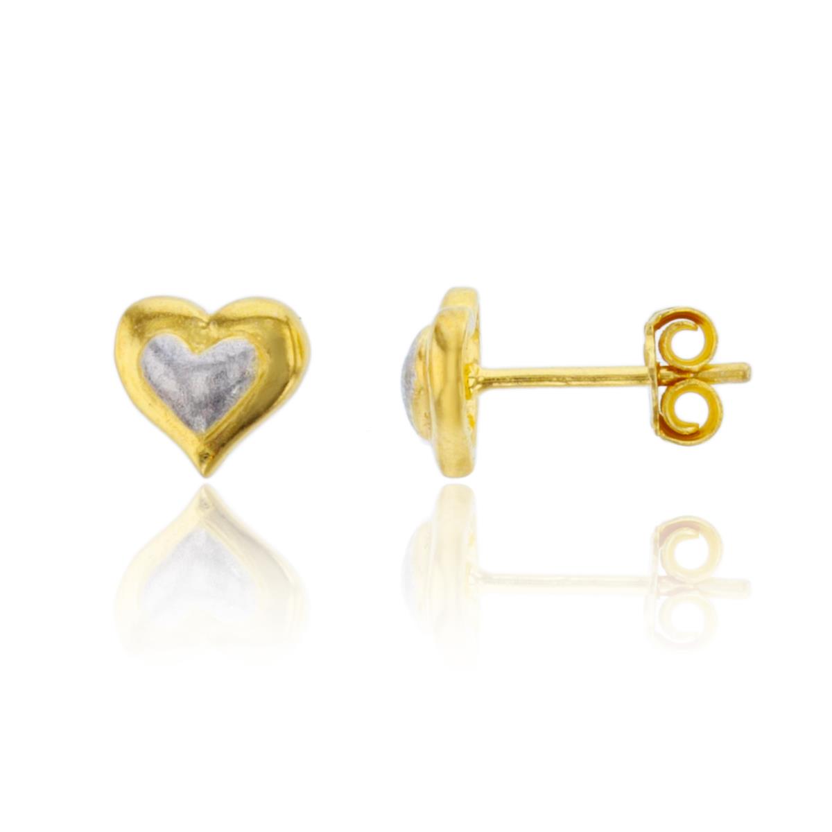 Sterling Silver Two-Tone Polished & Textured Heart Studs