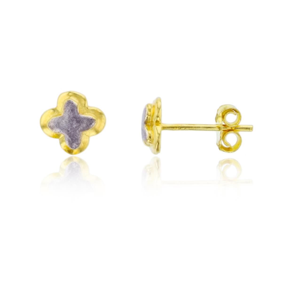 Sterling Silver Two-Tone Polished & Textured Clover Studs