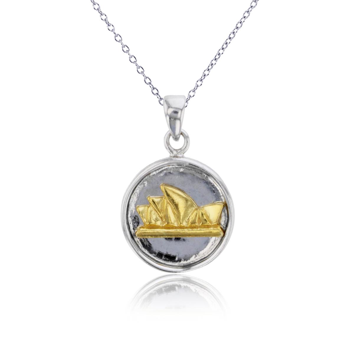 Sterling Silver Two-Tone Polished & Textured Sydney Theatre on Circle 18"Necklace
