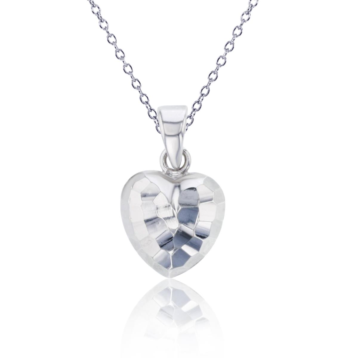 Sterling Silver Rhodium Diam Cut Heart 18" Necklace