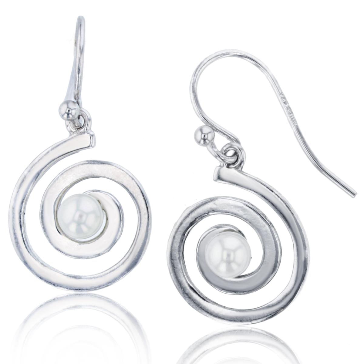 Sterling Silver Rhodium 5mm Rnd Water Fresh Pearl Swirl Dangling Earring