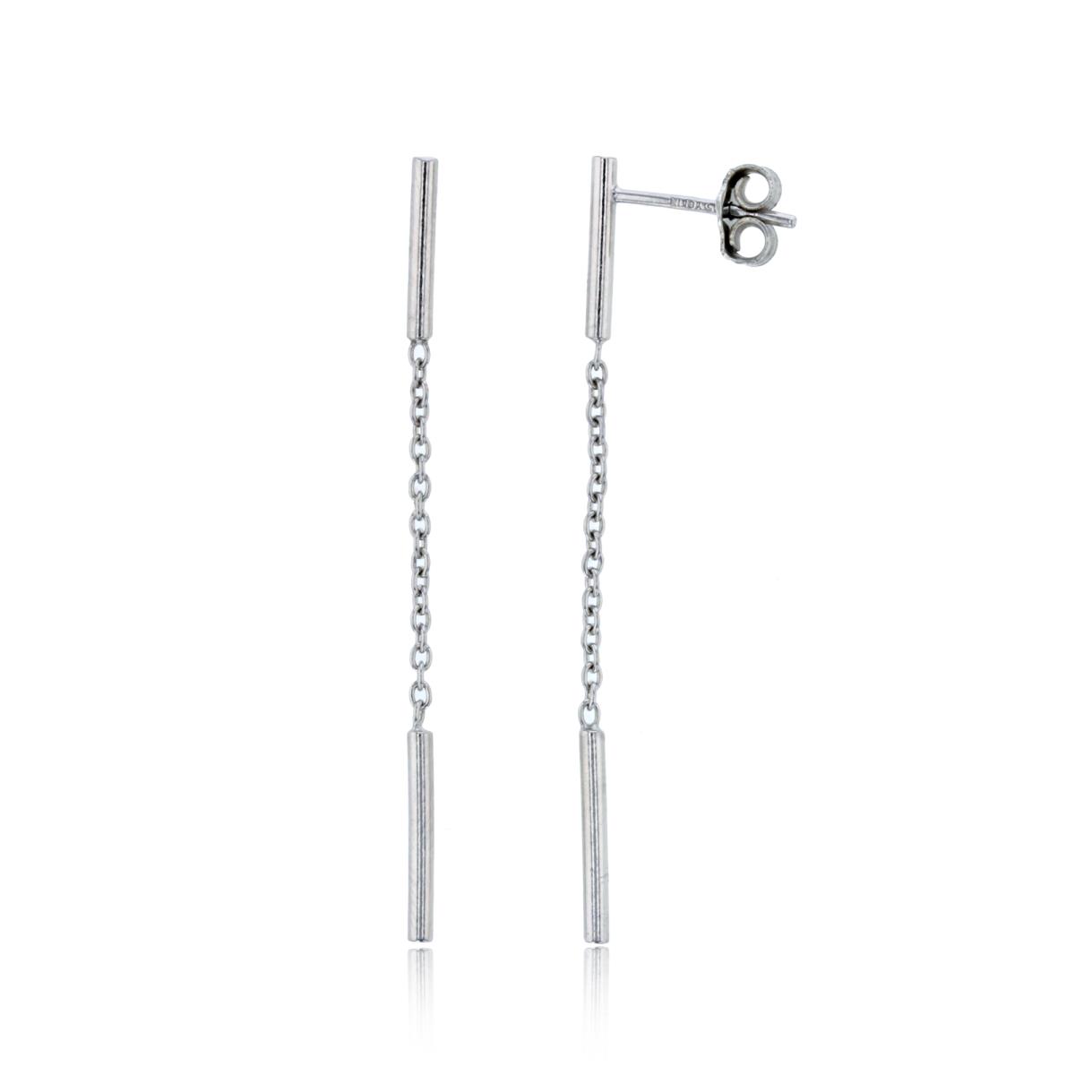 Sterling Silver Rhodium Polished  Bar/Chain/Bar Dangling Earring