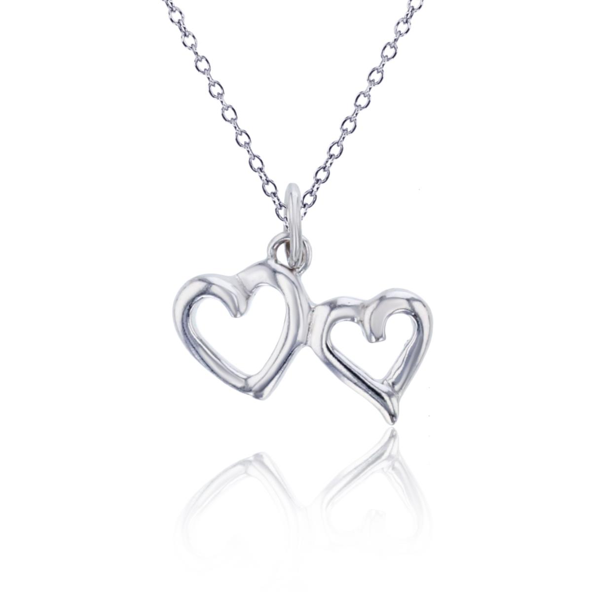 Sterling Silver Rhodium Split Double Hearts 18"Necklace