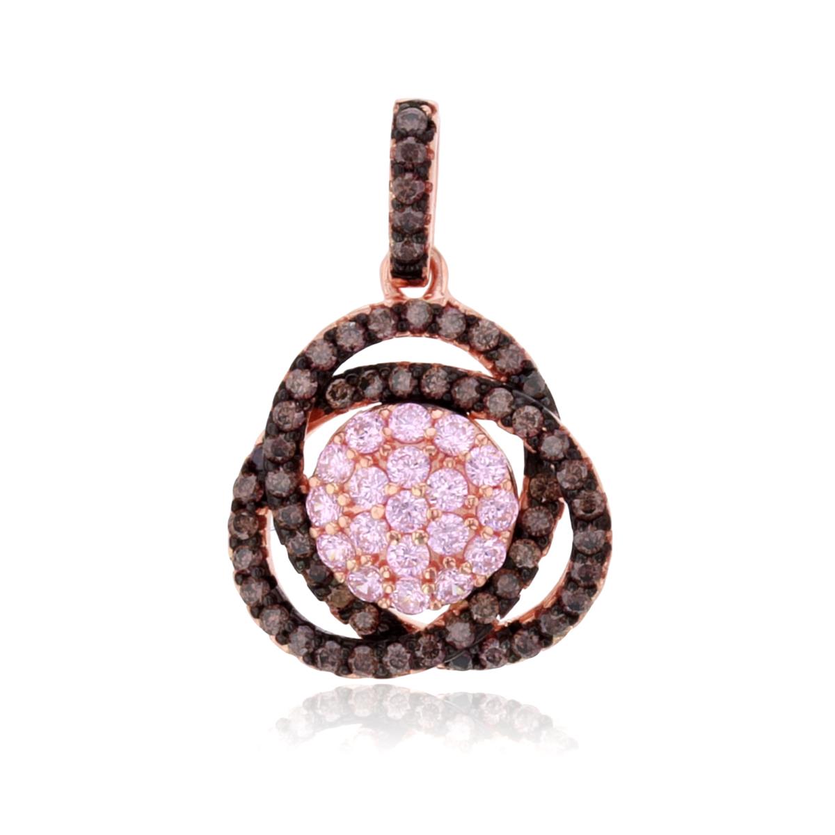 Sterling Silver Two-Tone 1-Micron Rnd Pink & Brown CZ Knot Pendant