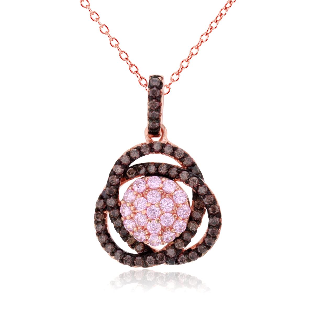 Sterling Silver Two-Tone 1-Micron Rnd Pink & Brown CZ Knot 18" Necklace