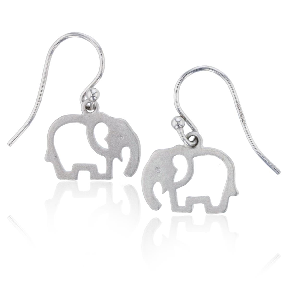 Sterling Silver Rhodium Sand Blast Elephant Dangling Earring