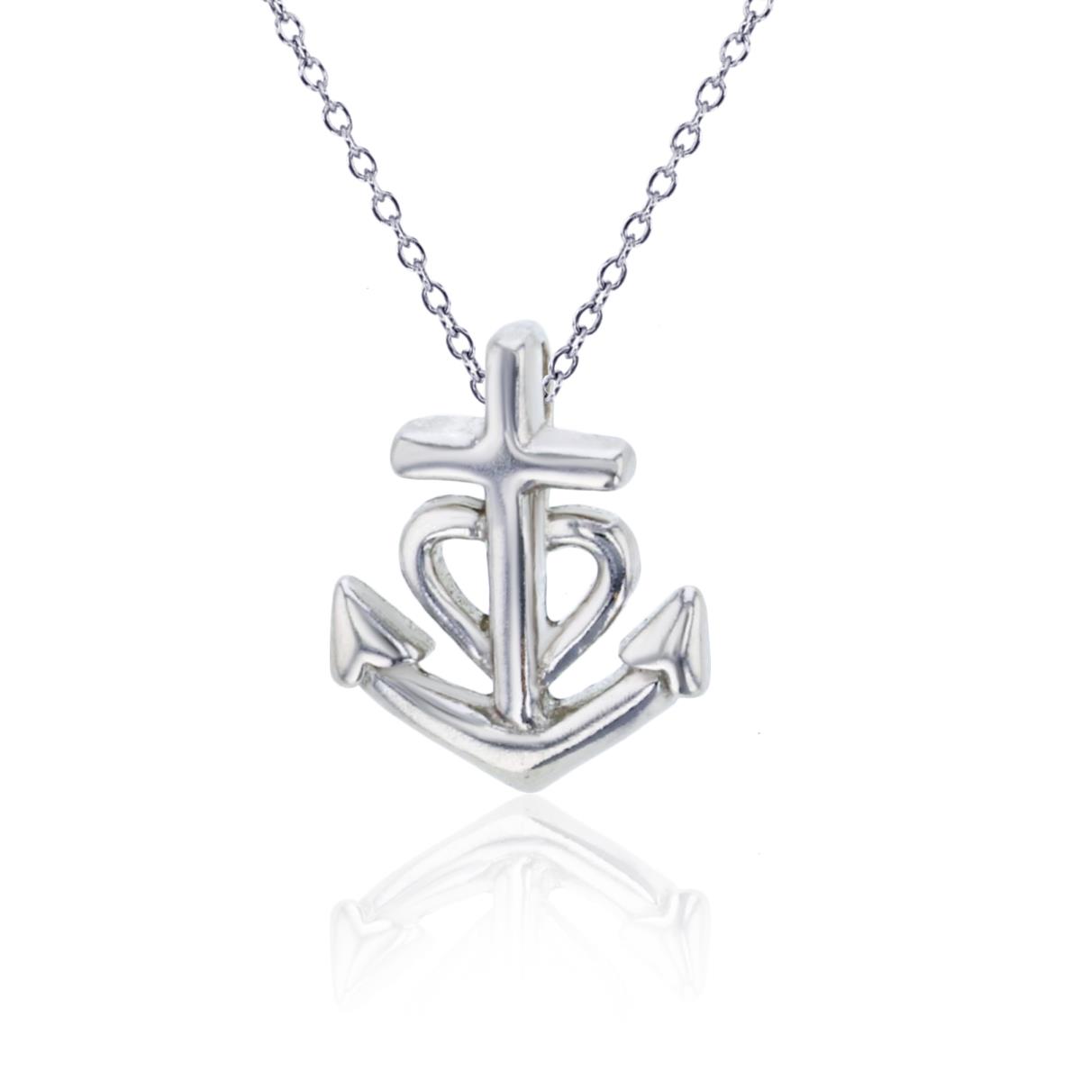 Sterling Silver Rhodium Nautical Cross/Heart 18"Necklace