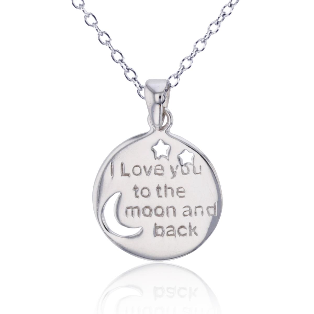 Sterling Silver Rhodium "I Love You to Moon" Circle 18"Necklace