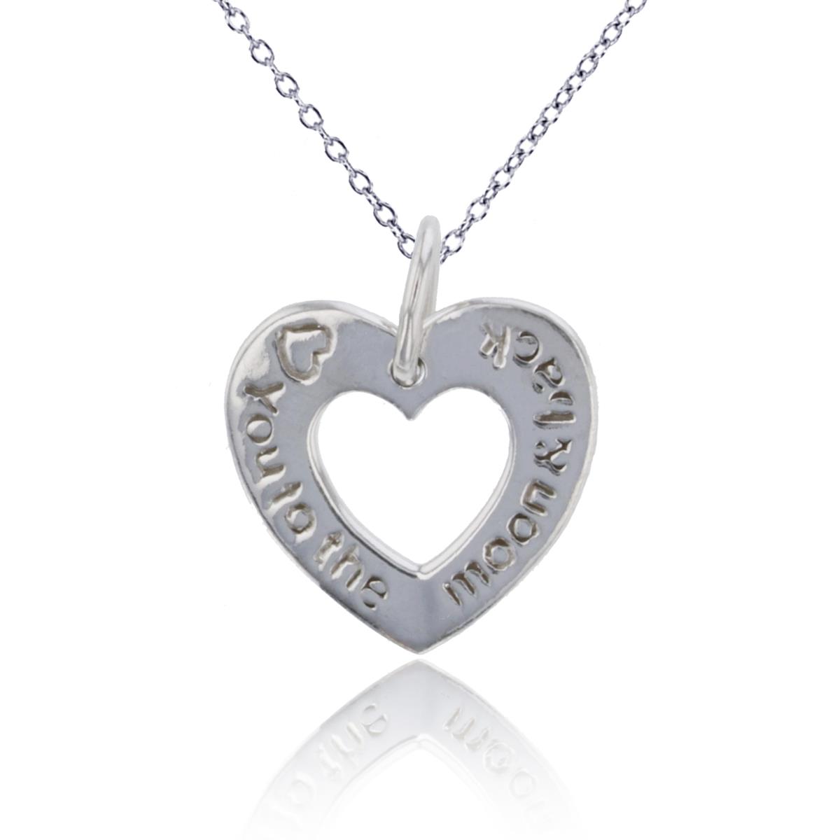 Sterling Silver Rhodium "I Love You to Moon" Open Heart 18"Necklace