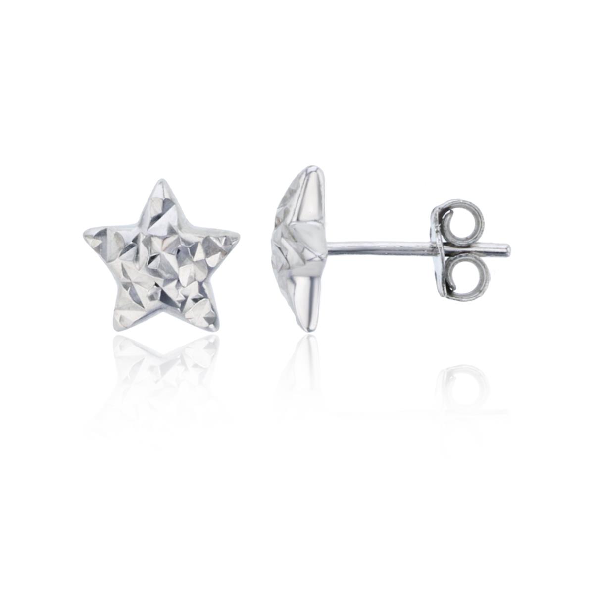 Sterling Silver Rhodium Diamond Cut Star Studs