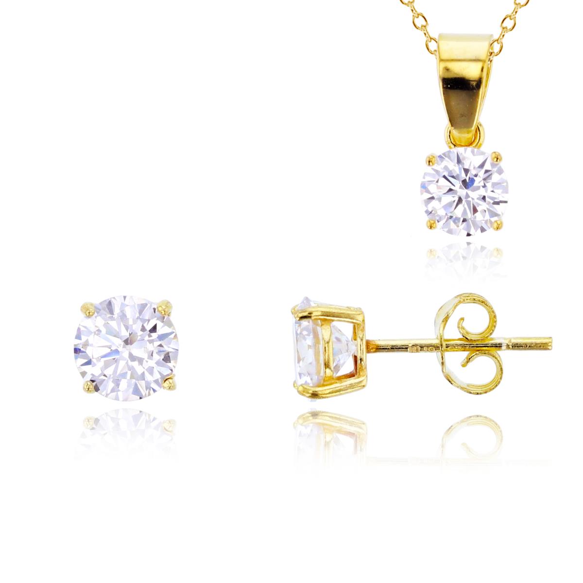 Sterling Silver Yellow 5mm Round Solitaire 13"+2" Necklace & 4mm Solitaire Stud Earring Set