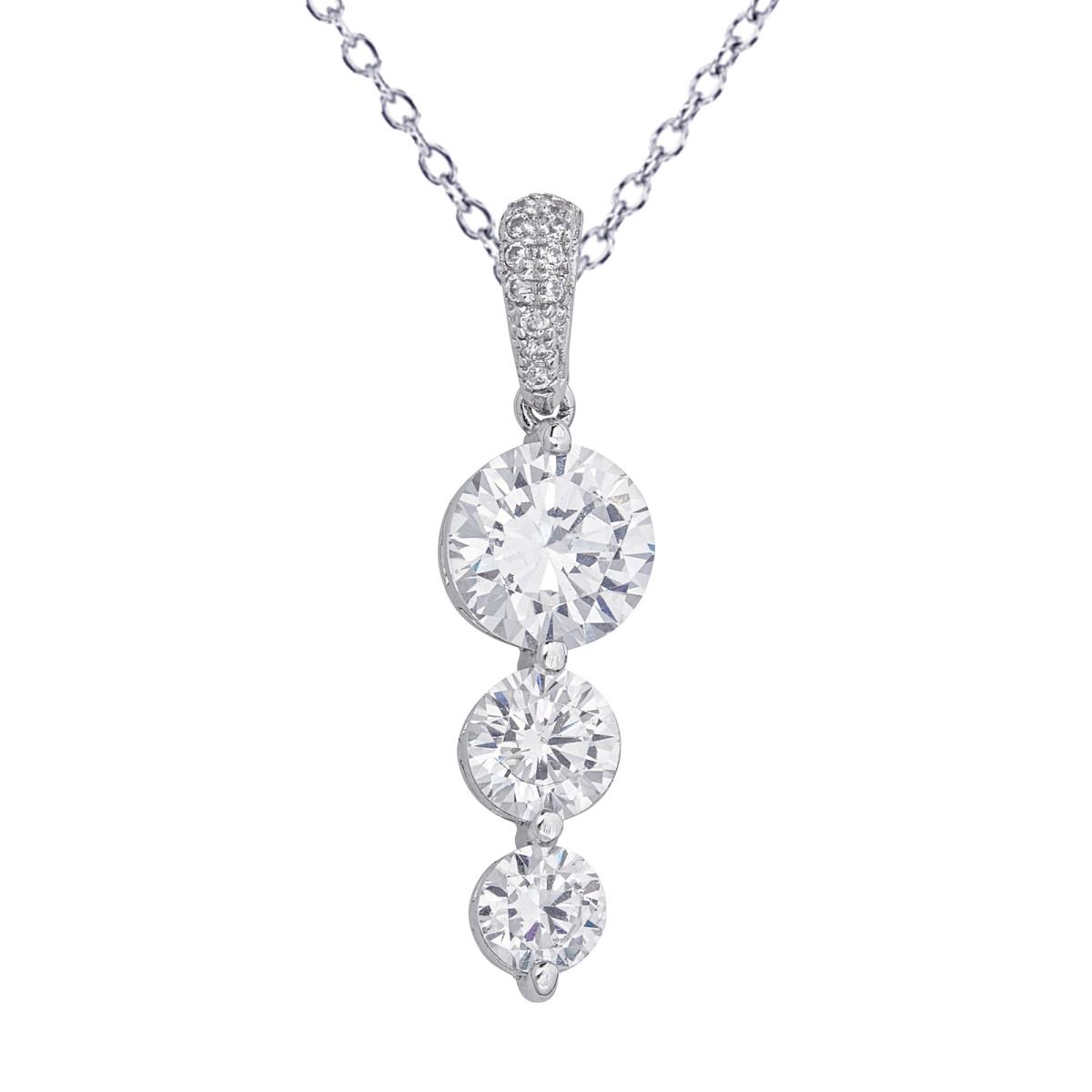 Sterling Silver Rhodium 3-Stone Drop 18" Necklace