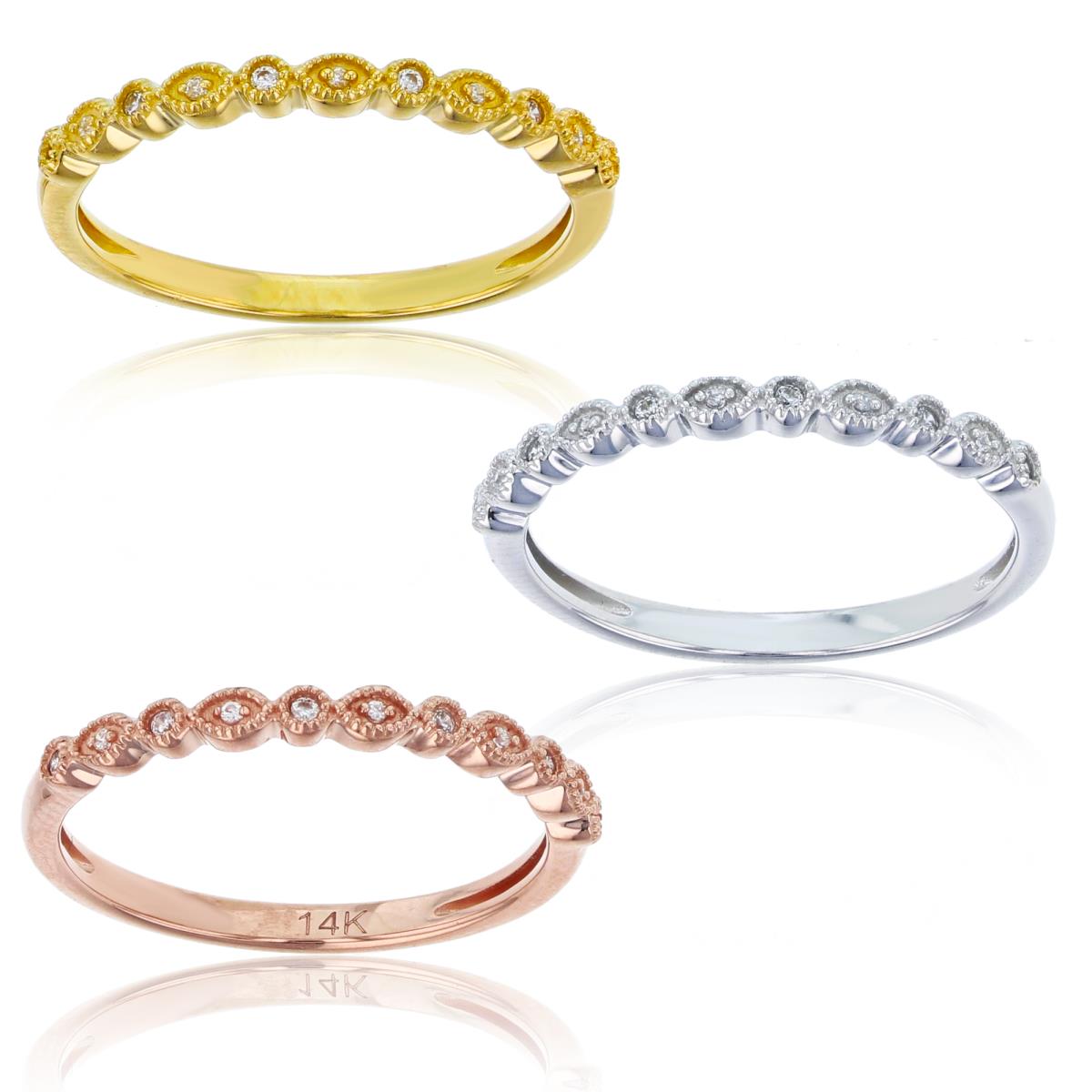 ESTIMATED-14K Tricolor Gold Rnd CZ 3-Pcs Stackable Ring