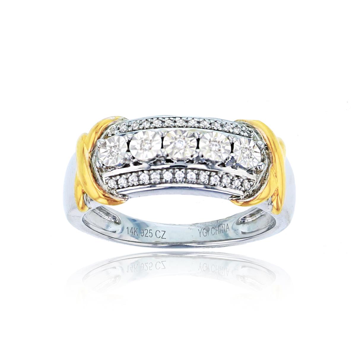 ESTIMATED-Sterling Silver Two-Tone Rnd CZ 5-Miracle Plates Band