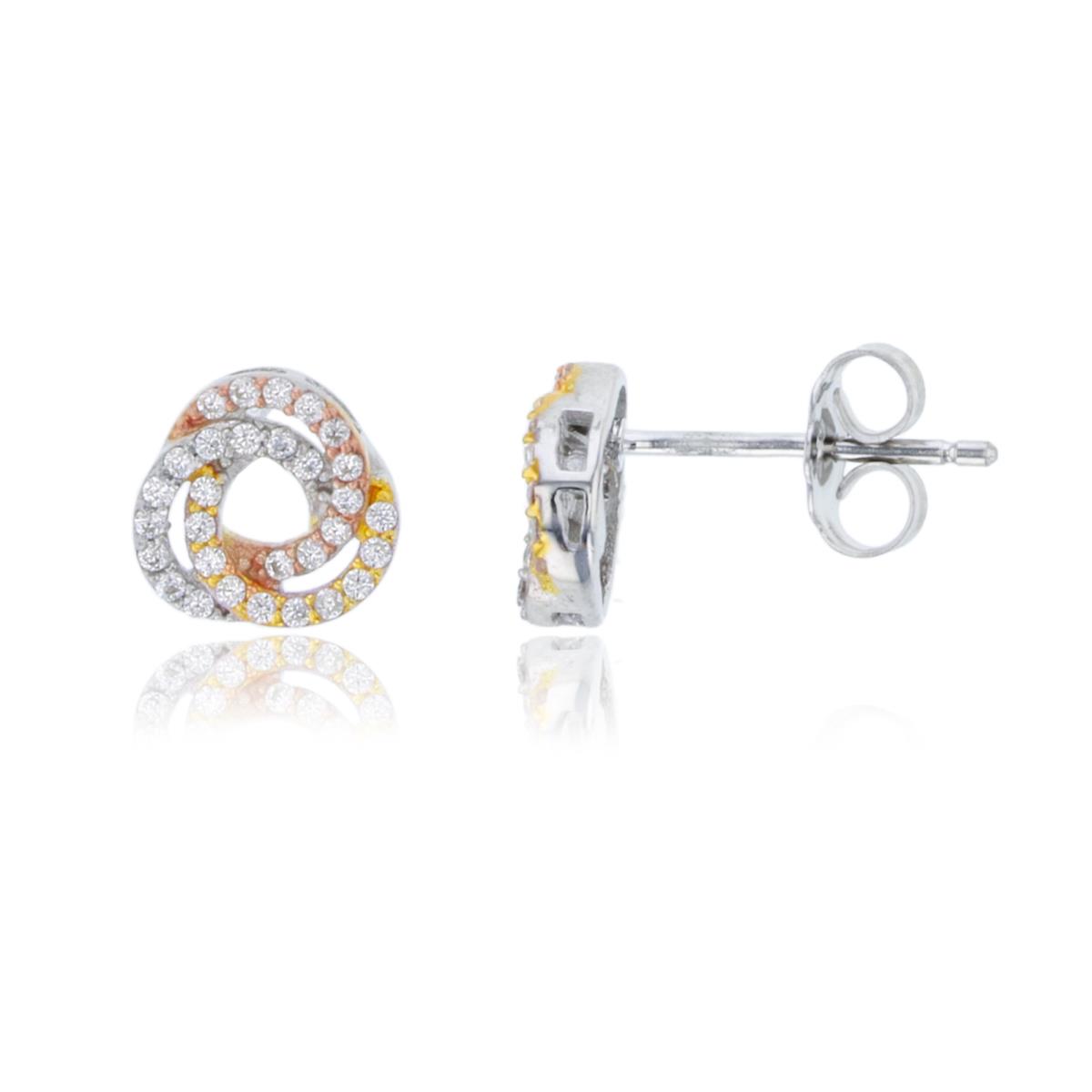 Sterling Silver Tricolor Rnd White CZ Knot Studs