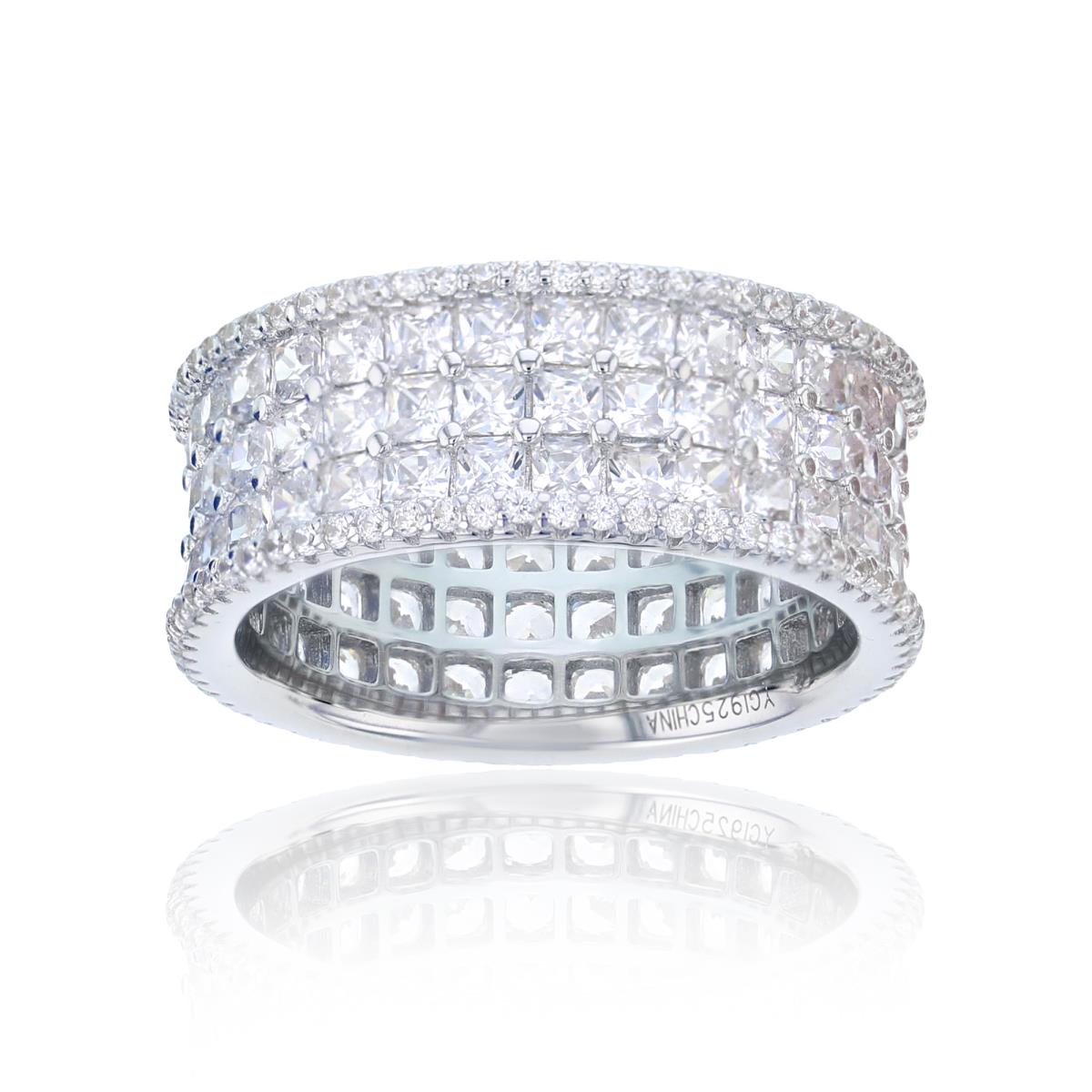 Sterling Silver Rhodium Princess & Rd Cut CZ Eternity Ring