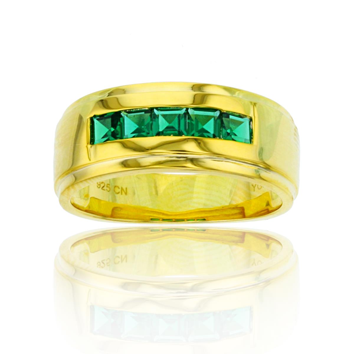 Sterling Silver Yellow 3mm SQ Created Emerald Bezel Band 