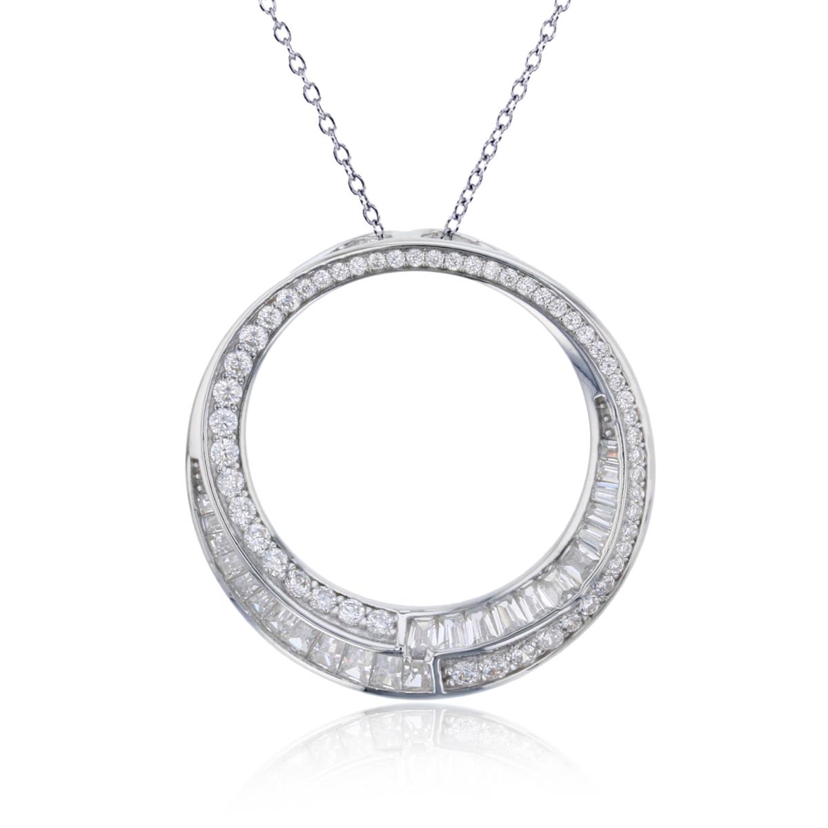 Sterling Silver Rhodium Rnd White & TB/SB White CZ Interpass Rows Open Circle 18" Necklace