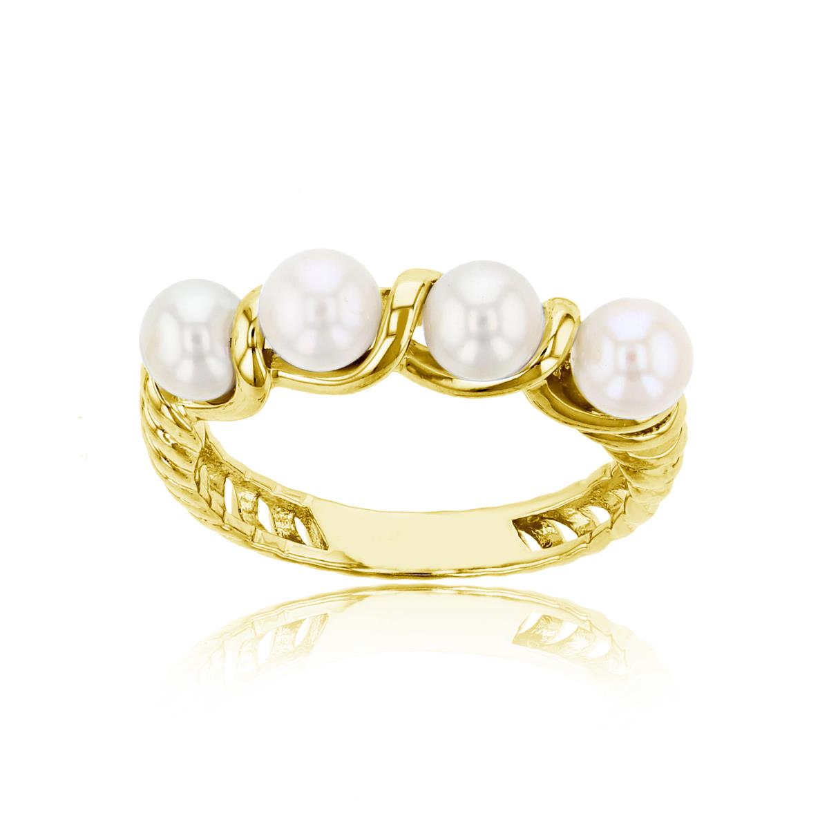 ESTIMATED-10K White Gold 5mm Rnd White Pearls Row Spring Ring
