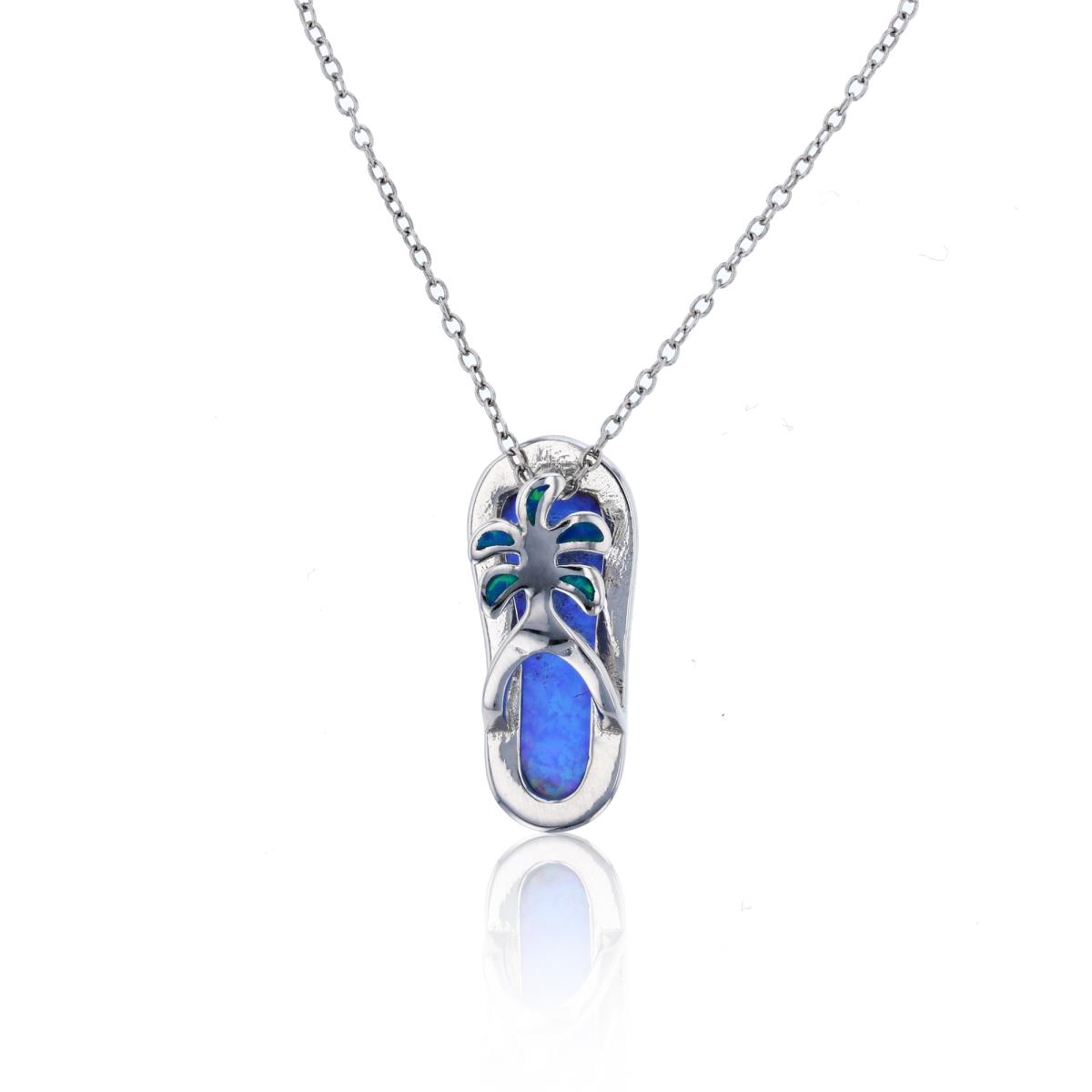 Sterling Silver Rhodium Created Blue Opal Tropical Sandal 18"+2" Necklace