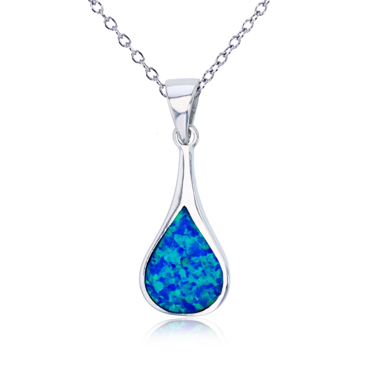Sterling Silver Rhodium Created Blue Opal Teardrop 18"+2" Necklace