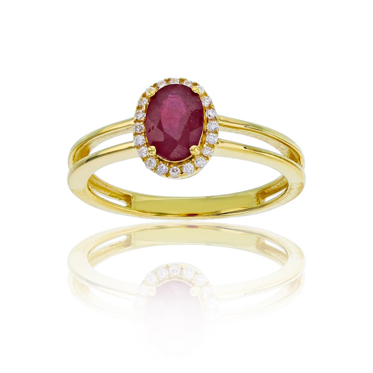 ESTIMATED-10K Yellow Gold 0.10 CTTW Rnd Diam & 7x5mm Ov Glass Filled Ruby Ring
