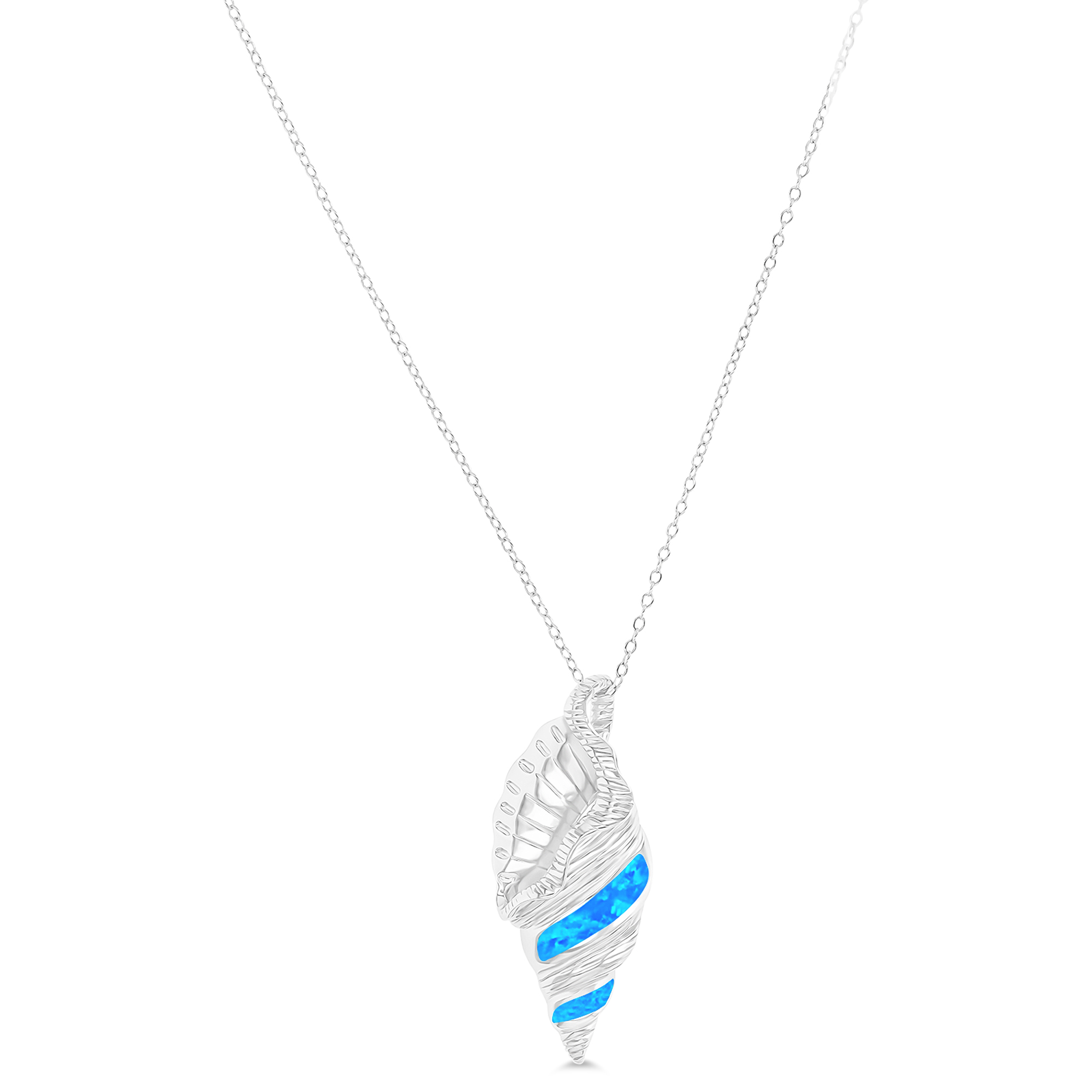 Sterling Silver Rhodium Polished Created Blue Opal Sea Shell 18"+2" Necklace