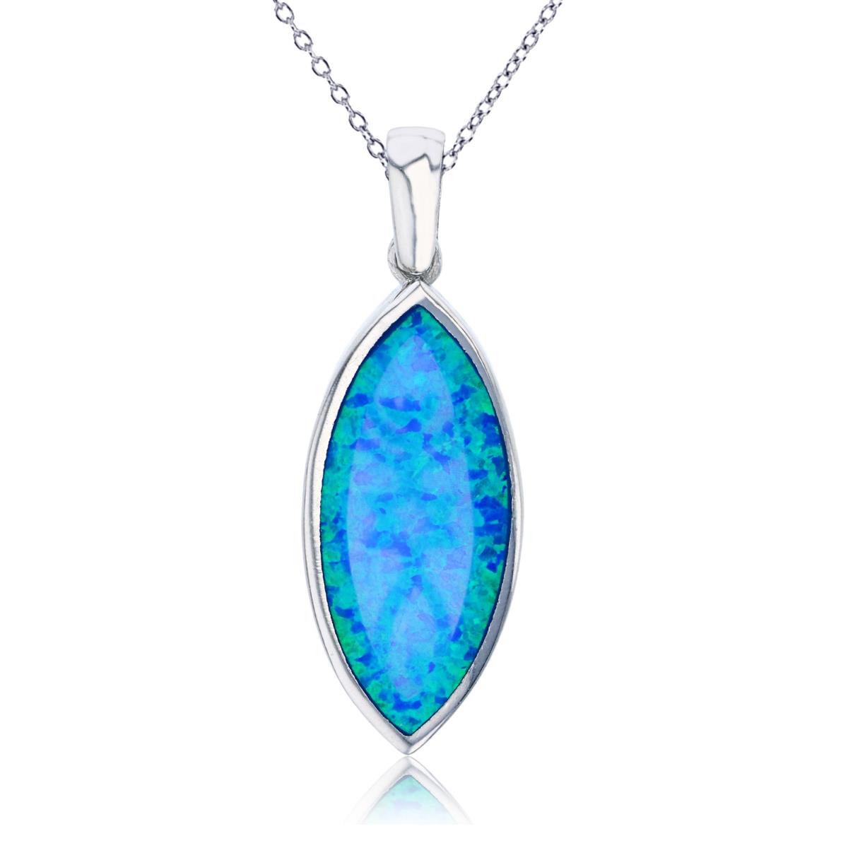 Sterling Silver Rhodium Created Blue Opal Marquise Shape 18"+2" Necklace