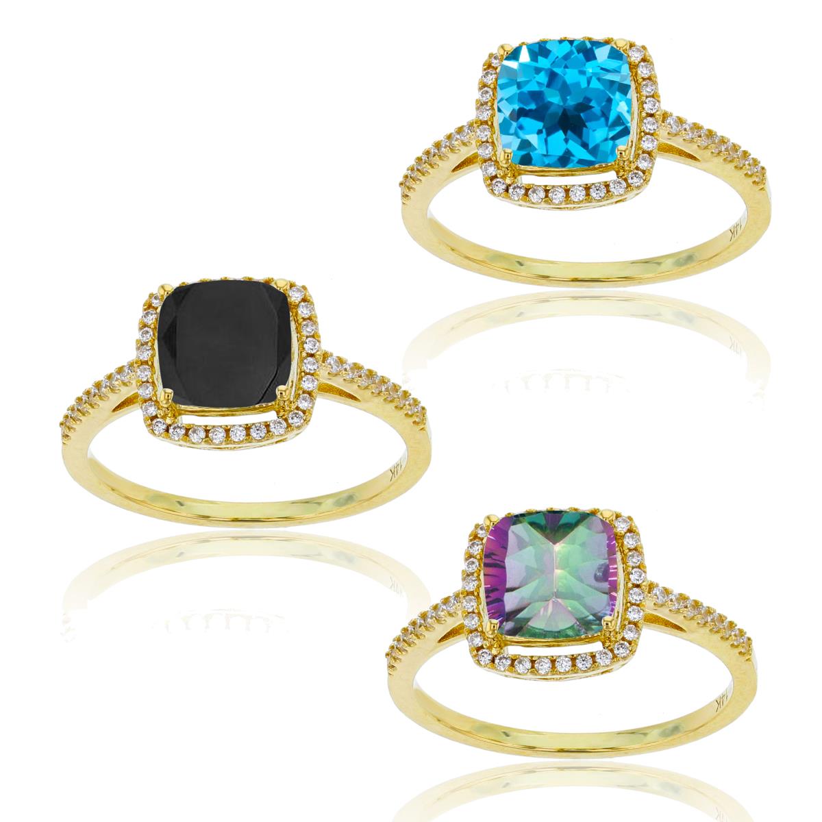 ESTIMATED-10K Yellow Gold 0.03 CTTW Rnd Diam & 7mm Cush Swiss Blue Topaz Halo Ring