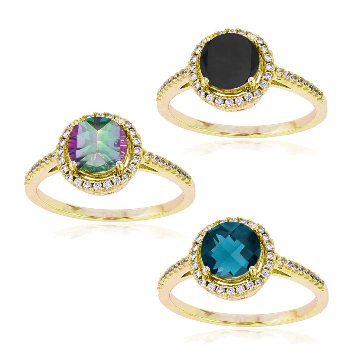 ESTIMATED-10K Yellow Gold 0.03 CTTW Rnd Diamond & 7mm Rnd Swiss Blue Topaz Halo Ring