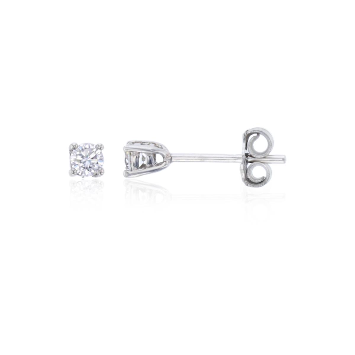 Sterling Silver Rhodium 3mm Round CZ Solitaire Stud Earring