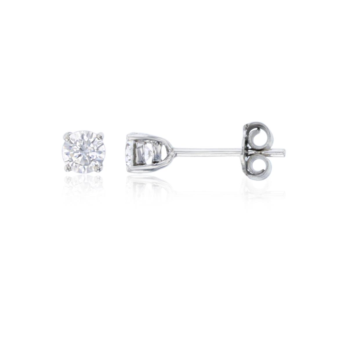 Sterling Silver Rhodium 4mm Round CZ Solitaire Stud Earring
