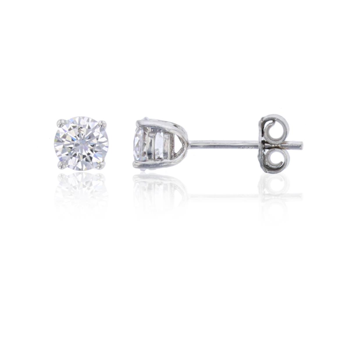 Sterling Silver Rhodium 5mm Round CZ Solitaire Stud Earring